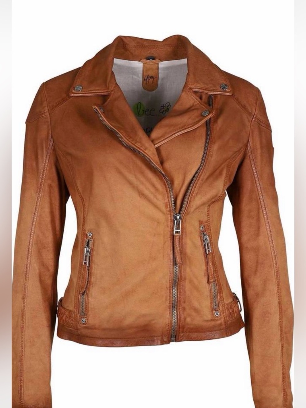 Women's Tan Leather Moto Jacket